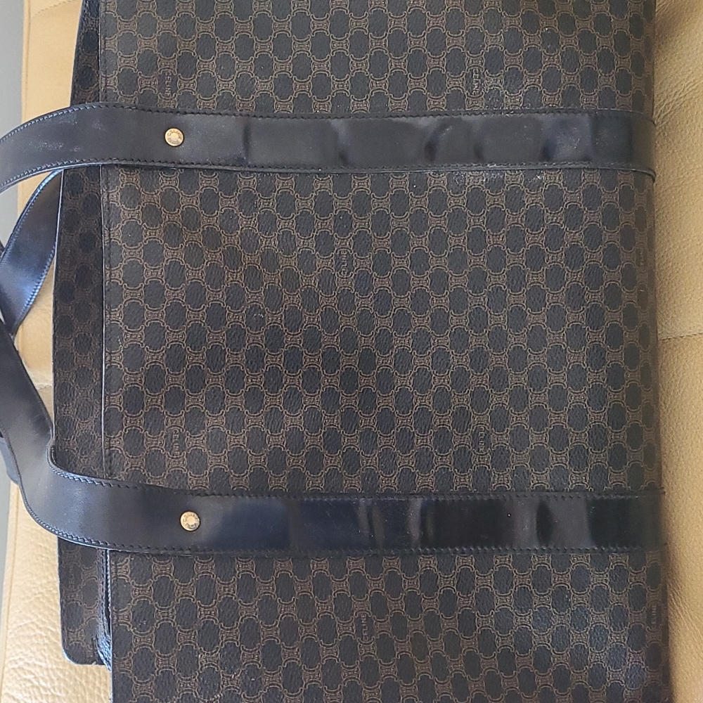CELINE Black Canvas and Black Leather Trim Tote Shoulder Bag Triomphe